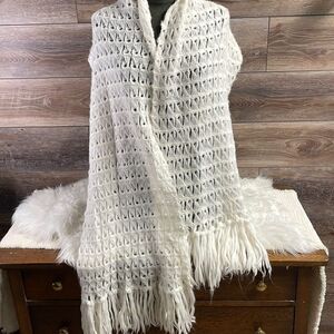 Crocheted or Knitted Wrap, Vintage, White